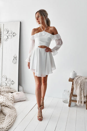 Simple white chiffon short prom dress ...